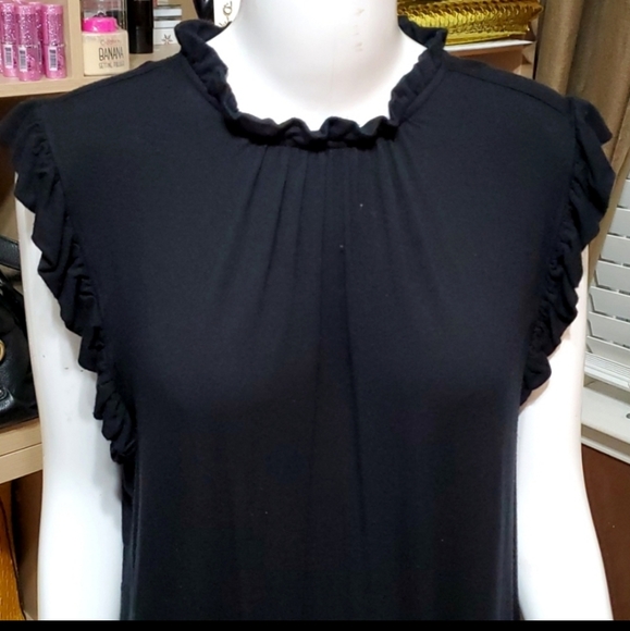 Express Pink and Black Ruffle Mock Neck Flutter Sleeve Tops 2/$12 - Picture 6 of 7